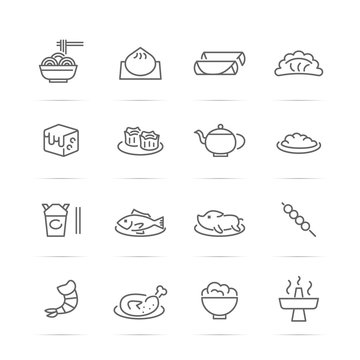 chinese food vector line icons