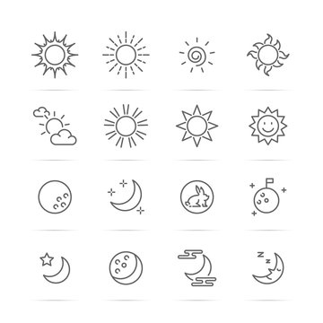 day and night vector line icons