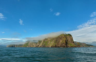 Rocks in the Avacha Bay of the Pacific Ocean. Coast of Kamchatka.