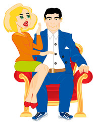 Girl and man on easy chair