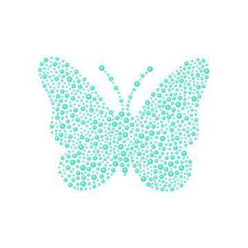 Butterfly in turquoise design on white background