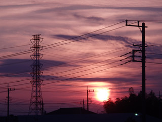 電線と夕暮れ