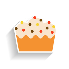 Cupcake with whipped cream. Flat color icon, object of fast food and snack.