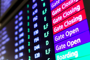 screen with flight information in airport