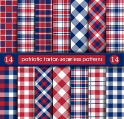 Patriotic Tartan Set of White , Blue, Red Seamless Patterns