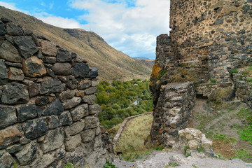 Fototapeta na wymiar Wall in Khertvisi fortress on mountain. Georgia
