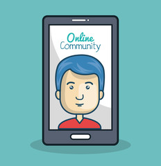 cartoon man and smartphone online community vector illustration eps 10