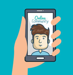 community online with hand holdign smartphone vector illustration eps 10