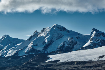 Snow capped mountains. Trek near Matterhorn mount.