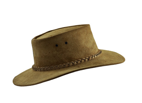 Brown leather cowboy hat isolated. Side view.
