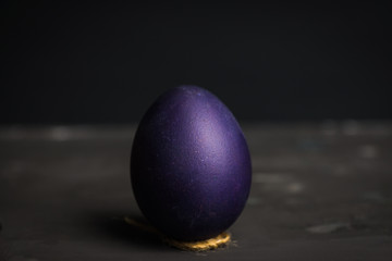 Colored easter egg on the dark background. Shallow depth of field.