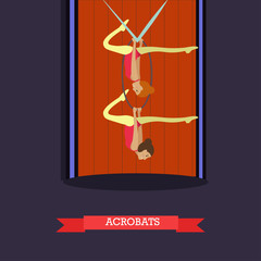 Aerial acrobats vector illustration in flat style