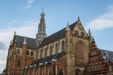 Fototapeta na wymiar Gothic cathedral church in the historic centre of Haarlem, Netherlands