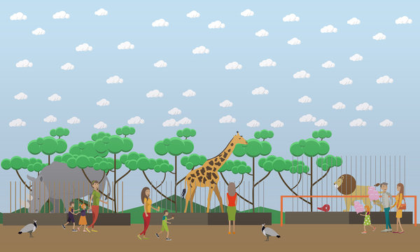 Zoo concept vector illustration in flat style design.