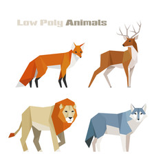 low poly animal wildlife flat design 3D illustration set