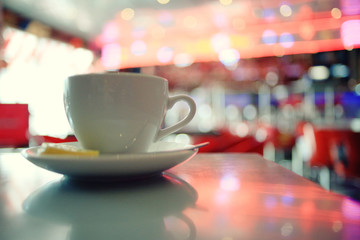 cup of tea or coffee in a cafe serving breakfast table