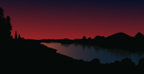 Realistic vector sunset landscape