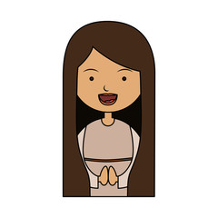 white background of colorful half body beautiful virgin with long hair vector illustration