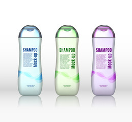 Set of Realistic Shampoo bottle on a white background. Cosmetic ads poster. Mock up set for advertising