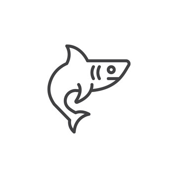 Shark, Fish Line Icon, Outline Vector Sign, Linear Style Pictogram Isolated On White. Symbol, Logo Illustration. Editable Stroke. Pixel Perfect