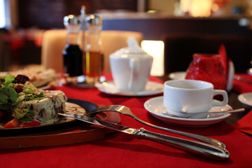 serving cutlery knife fork restaurant tablecloth