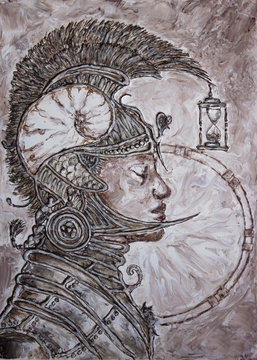time warrior - original monochrome painting on canvas part of gallery collection