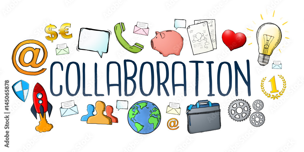 Aufkleber hand-drawn collaboration text with icon
