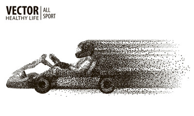 Kart racing winner. arting. Isolated on a white background. Champion. Car coming first to finish line. Sport. Vector illustration. - obrazy, fototapety, plakaty