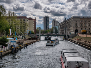 River Spree with tour boats in Berlin Mitte