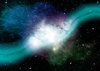 Stars, dust and gas nebula in a far galaxy