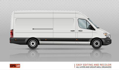 Minivan vector template on transparent background. Cargo car isolated. All layers and groups well organized for easy editing and recolor. View from right side.