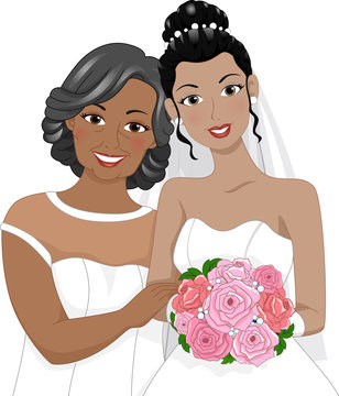 bride and mother smiling together clip art preview