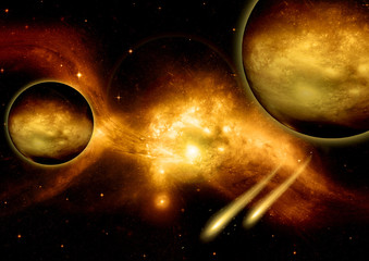 Stars, dust and gas nebula in a far galaxy