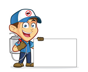 Exterminator or pest control holding blank sign