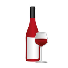 colorful silhouette with bottle of red wine and glass vector illustration