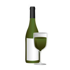 colorful silhouette with green bottle of wine and glass vector illustration