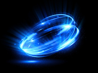 Glow effect. Ribbon glint. Abstract rotational border lines. Power energy. LED glare tape. .Luminous shining neon lights cosmic abstract frame. Magic design round whirl. Swirl trail effect. © rybindmitriy