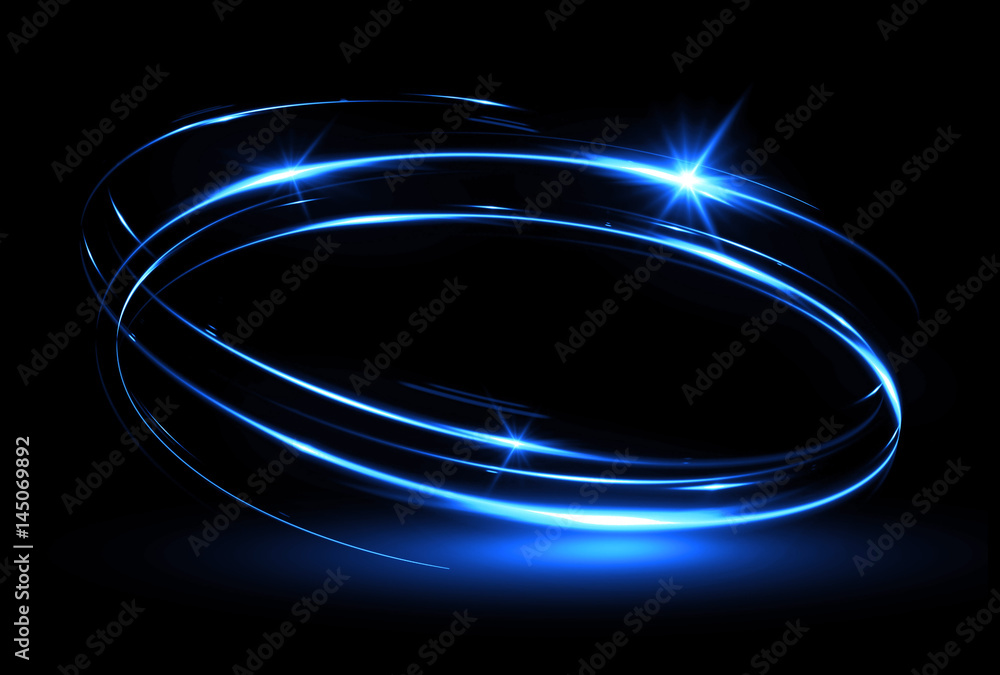 Wall mural glow effect. ribbon glint. abstract rotational border lines. power energy. led glare tape. .luminous
