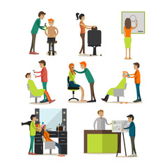 Vector flat icons set of tattoo parlor and barbershop people