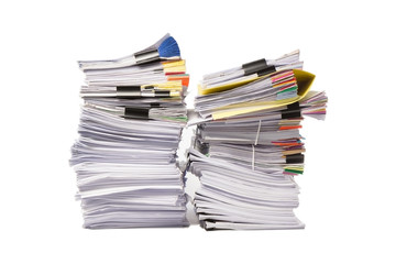Stack of business papers isolated on white background