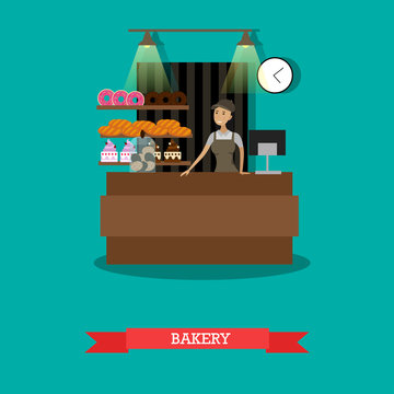 Bakery store concept vector illustration in flat style.