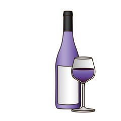 colorful silhouette with bottle of purple wine and glass and delineated vector illustration