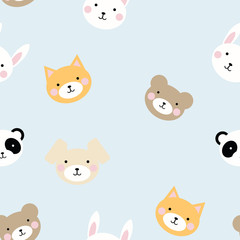 Obraz premium Seamless texture pattern cute funny pet on a color background, vector image