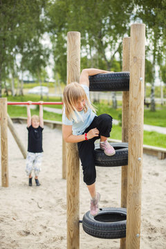 Schoolchildren playing at yard