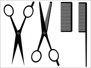 Silhouettes of scissors and combs, vector illustration
