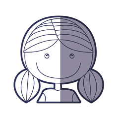 blue color contour caricature half body girl with small pigtail hair vector illustration