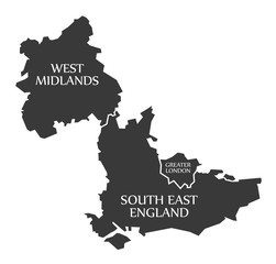 West Midlands - Greater London - South East England Map UK illustration