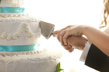 Taglio della torta di due sposi