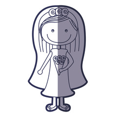 blue color contour caricature woman in wedding dress with short hair vector illustration