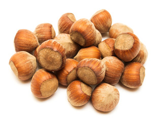 Hazelnut isolated on a white background. Nuts. Flat lay, top view